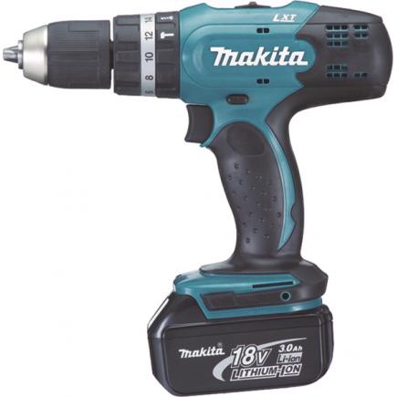 MAKITA DRIVE-DRILL WITH PERCUSSION 18V 13 mm - 42 Nm - with 3.0Ah battery, charger, box and 74 accessories - 1