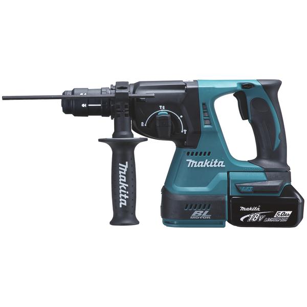 MAKITA HAMMER 18V SDS-Plus 24 mm - 3 FUNCTIONS - in a case with 2 x 5.0Ah batteries and charger and 2 spindles - 1