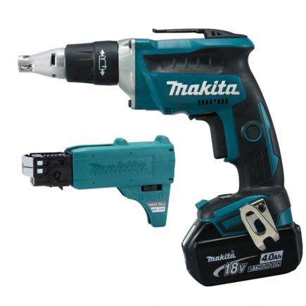 MAKITA PLASTERBOARD SCREWDRIVER 18V - in case with 2 batteries 2.0Ah, battery charger and belt charger - 1