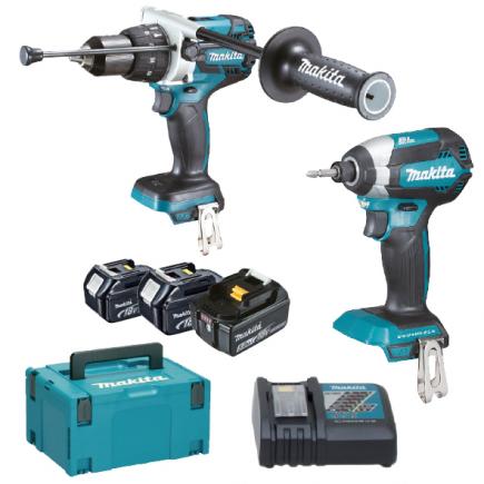 MAKITA set of drive-drill with percussion, impact wrench, 3 x 5.0Ah batteries and charger - in case - 1