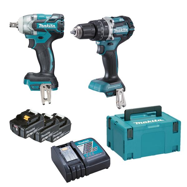 MAKITA Set of drive-drill, screwdriver, 3 batteries 5.0Ah and battery charger - in case - 1