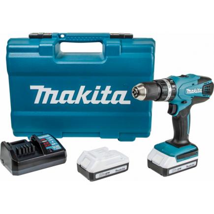 MAKITA 18V Combi Drill - in case with 2 batteries 1.5Ah and charger and 74 accessories set - 1