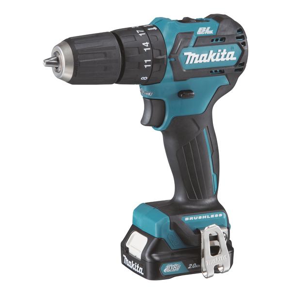 MAKITA 12Vmax 10 mm Brushless Combi Drill CXT - in case with 2 2.0 Ah batteries, charger and accessories - 1