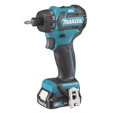 MAKITA 12Vmax 1/4" Brushless Drill Driver CXT - in case with 2 2.0 Ah batteries, charger and accessories - 1