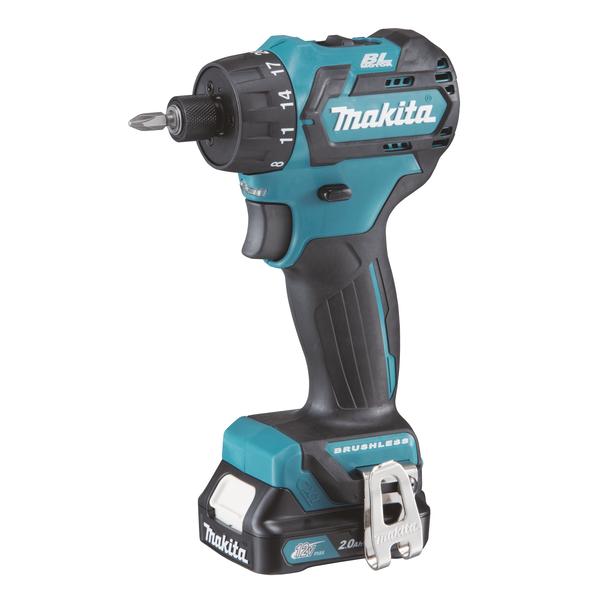 MAKITA 12Vmax 1/4" Brushless Drill Driver CXT - in case with 2 2.0 Ah batteries, charger and accessories - 1