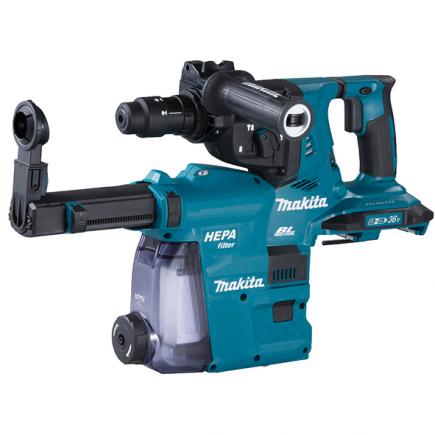 MAKITA 36V 28 mm ROTARY HAMMER LXT - in case with dust extraction kit and 2 spindles, without batteries and battery charger - 1