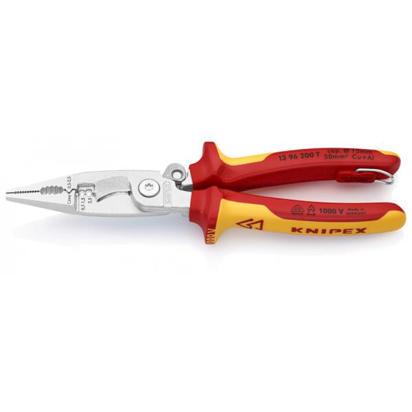 KNIPEX Pliers for Electrical Installation chrome plated, handles insulated with multi-component grips, VDE-tested, with integrated insulated tether attachment point - 1