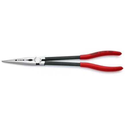 KNIPEX Long Reach Needle Nose Pliers with transverse profiles black atramentized, head polished, handles plastic coated - 1