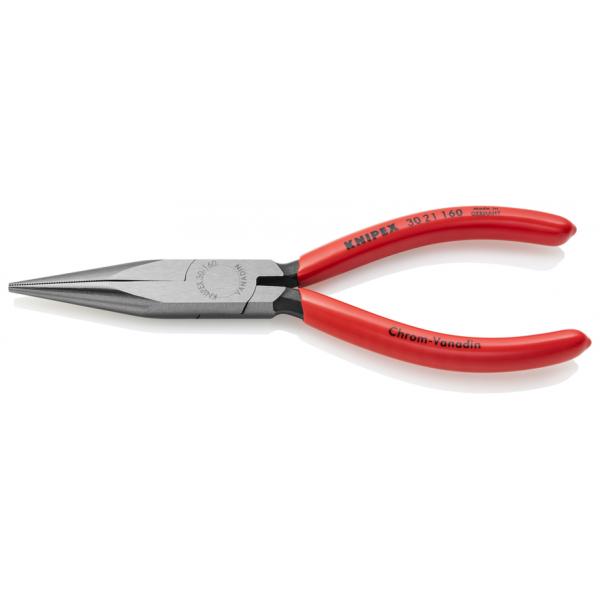 KNIPEX Long Nose Pliers black atramentized, head polished, handles plastic coated long, half-round jaws, knurled gripping surfaces - 1