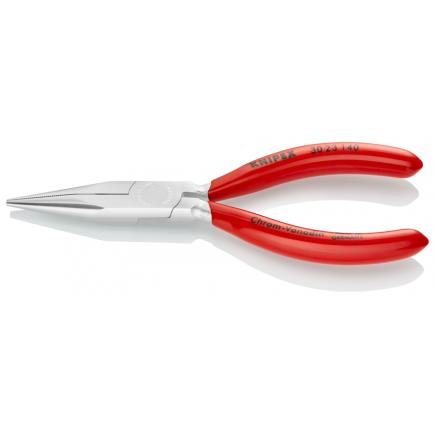 KNIPEX Long Nose Pliers chrome plated, handles plastic coated long, half-round jaws, knurled gripping surfaces - 1