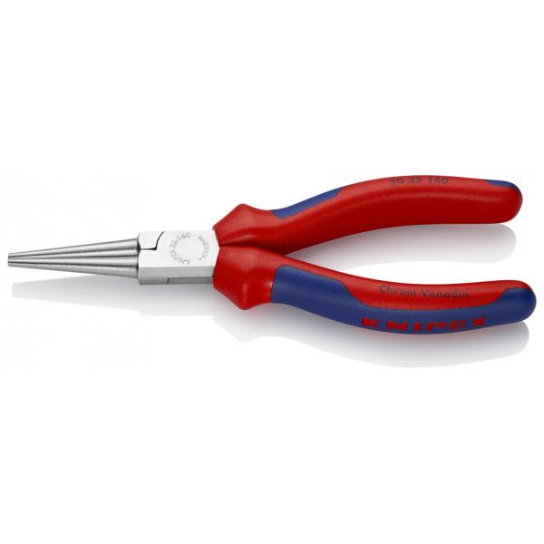 KNIPEX Long Nose Pliers cchrome plated, handles with multi-component grips long, round jaws, smooth gripping surfaces - 1