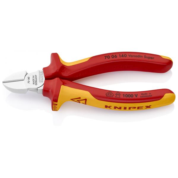 KNIPEX Diagonal Cutter chrome plated, handles insulated with multi-component grips, VDE-tested. - 1