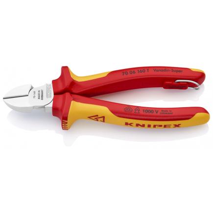 KNIPEX Diagonal Cutter chrome plated, handles insulated with multi-component grips, VDE-tested, with elongated cutting edge, with integrated insulated tether attachment point - 1