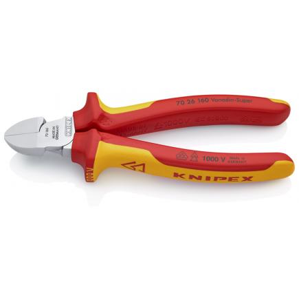 KNIPEX Diagonal Cutter chrome plated, handles insulated with multi-component grips, VDE-tested, with elongated cutting edge - 1