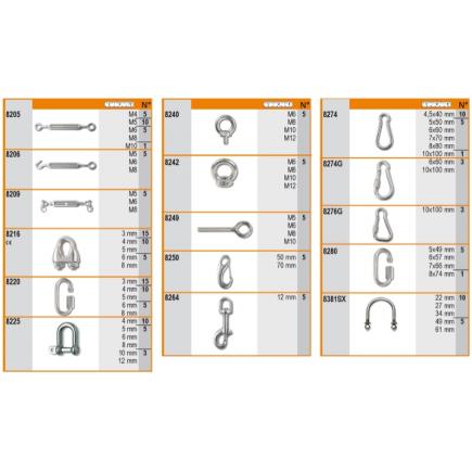 BETA 086000412 - 8600 R/412 ROBUR - Assortment of 348 STAINLESS STEEL wire  rope accessories, with hooks without panel