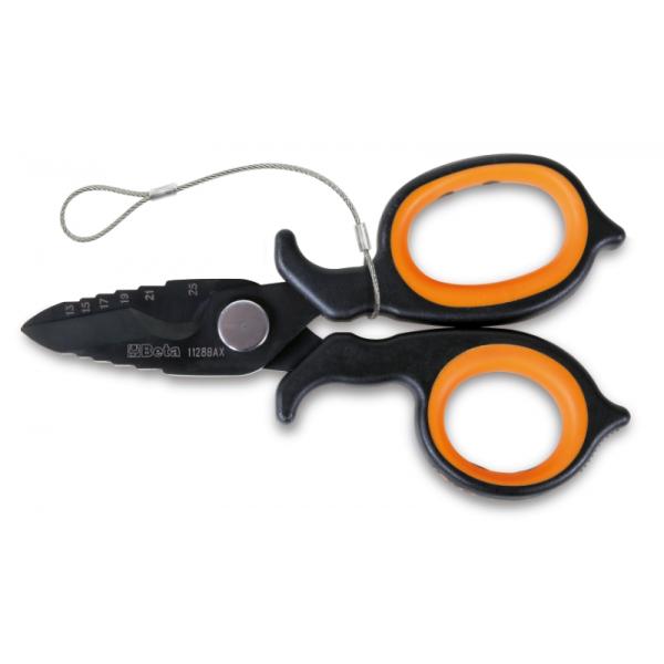 Double-Acting Electricians' Scissors, with Milling Profiles in DLC-Coated Stainless Steel h-safe