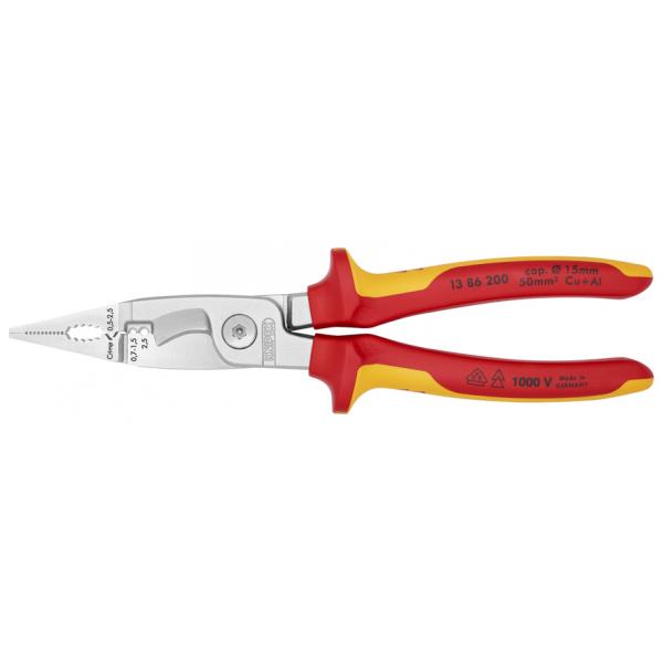 KNIPEX Pliers for Electrical Installation chrome plated, handles insulated with multi-component grips, VDE-tested - 1