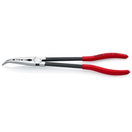 KNIPEX Long Reach Needle Nose Pliers with transverse profiles black atramentized, head polished, handles plastic coated 40° - 1