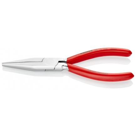 KNIPEX Long Nose Pliers chrome plated, handles plastic coated long, trapezoidal jaws, knurled gripping surfaces - 1