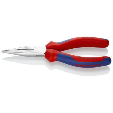 KNIPEX Long Nose Pliers chrome plated, handles with multi-component grips long, half-round jaws, knurled gripping surfaces - 1