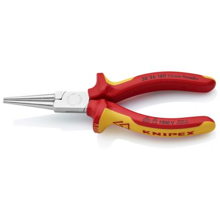 KNIPEX Long Nose Pliers chrome plated, handles insulated with multi-component grips, VDE-tested long, round jaws, smooth gripping surfaces - 1