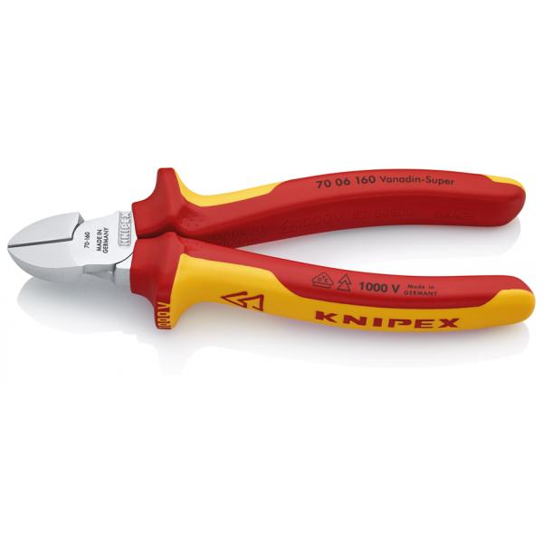 KNIPEX Diagonal Cutter chrome plated, handles insulated with multi-component grips, VDE-tested., with elongated cutting edge - 1