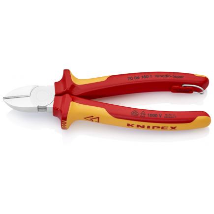 KNIPEX Diagonal Cutter chrome plated, handles insulated with multi-component grips, VDE-tested, with integrated insulated tether attachment point - 1