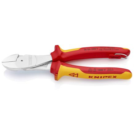 KNIPEX High Leverage Diagonal Cutter chrome plated, handles insulated with multi-component grips, VDE-tested, with integrated insulated tether attachment point - 1