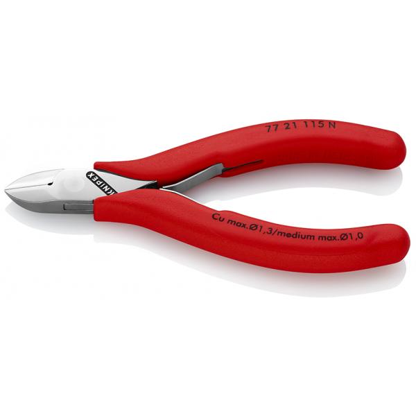KNIPEX Electronics Diagonal Cutter head mirror polished, handles with plastic grips, round head, without bevel - 1