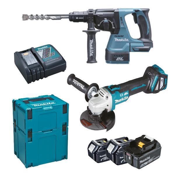 Trouw Komkommer Donau MAKITA DLX2256TJ1 - Set of hammer, angle grinder, 3 batteries 5.0Ah and  charger - in 2 cases | Mister Worker™