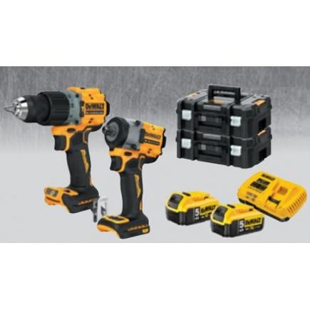 DEWALT DCK922HDP2-IT 18V 1/2'' Impact wrench and drill with percussion set  with 2 18V 5Ah batteries, charger and cases
