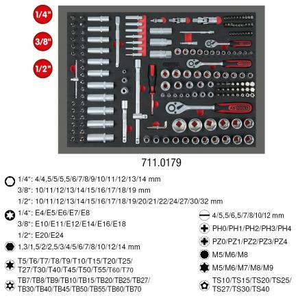 1/4+3/8+1/2 Socket set, 179 pcs, Sets Mixt, Sockets, Hand tools  catalogue, Products