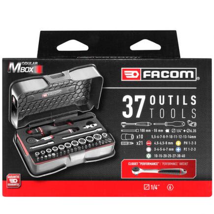 FACOM R.161-6M6PB - 1/4 metric hex sockets, ratchet and bits (37 pcs.)