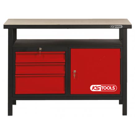 KS TOOLS 865.0003 Etabli d'atelier 1 porte + 3 tiroirs 840x1200x600mm