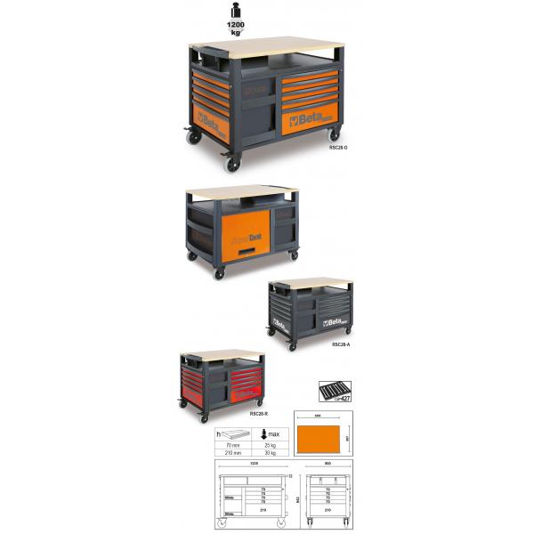 BETA 028003003 - RSC28 Carrello SuperTank con piano di lavoro in legno e 10  cassetti