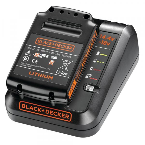 BLACK & DECKER BDC1A15-QW Kit batteria al litio 18V con caricabatterie  veloce 1A per 18V/14,4V